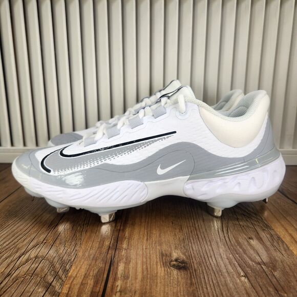 Nike Alpha Huarache Elite 4 Men's 9 Grey White Metal Baseball Cleats FD2745-104 - Picture 3 of 10
